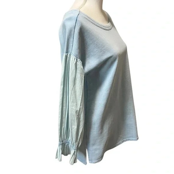 Anthropologie Pilcro Mixed-Media Pullover Top Ruffle Cuff Blue Size Small NWT - Picture 4 of 16